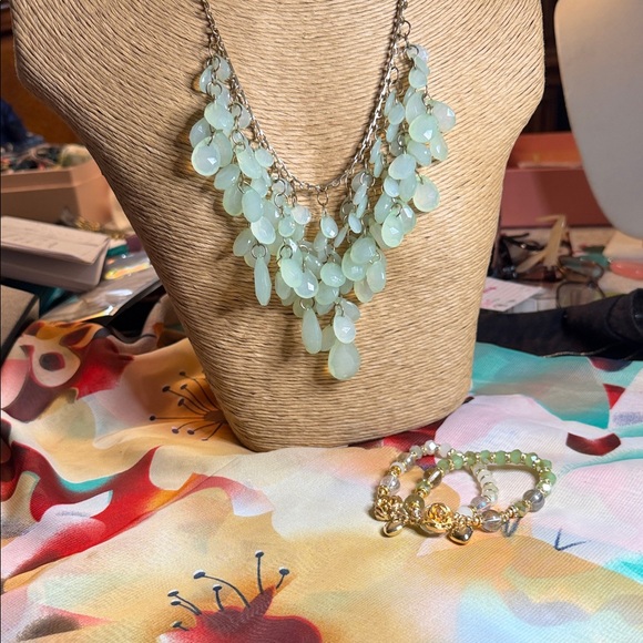 Fashion Jewelry Jewelry - Fashion Jewelry Mint Green Teardrop Layered Necklace with Matching Bracelets